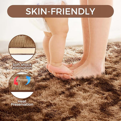 Ultra Soft Rug for Living Room, 6X9 Fluffy Shag Area Rug for Bedroom, Modern Shaggy Carpet Fuzzy Rug for Teens Dorm Nursery Home Decor Aesthetic, Upgrade Anti-Skid Durable, Tie-Dyed Coffee