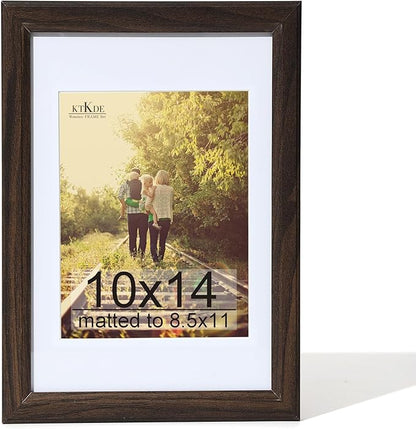 KTKDE 10x14 Picture Frame,Display Pictures 8.5x11 with Mat or 10x14 Without, Tempered Glass,14 by 10 Walnut Wooden Frame Wall Gallery Poster Frame best gift