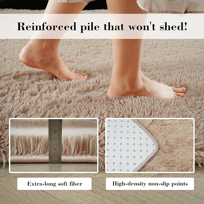 Soft Runner Rugs for Bedroom, Beige 2x6 Area Rugs Fluffy Rug Shag Area Rug Carpet, Bedside Rug for Living Room Bedroom Kids Room Home Decor