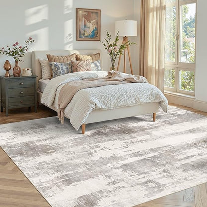 5x7 Area Rugs for Bedroom Living Room,Non-Slip Washable Modern Green Abstract Rugs for Dining Room, Foldable Thin Indoor Carpet Stain Resistant(BeigeTaupe)