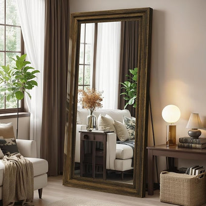 Full Length Mirror 71"x30", Large Solid Wood Frame Floor Mirror, Leaning Floor Mirror, Stable Frame, Shatterproof Glass, Modern Classic Style for Bedroom, Living Room, Entryway