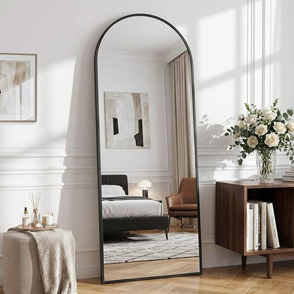 Full Length Mirror, 58.5"x18" Arched Floor Mirror Freestanding, Floor Standing Full Body Mirror with Stand for Bedroom, Hanging Mounted for Living Room Cloakroom (Black, 58.5" L x 18" W)