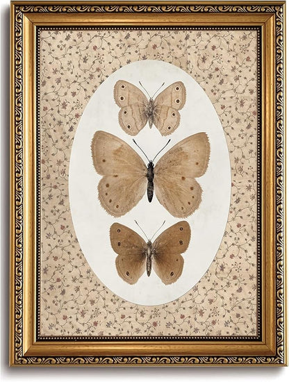 WZGZXU Vintage Gold Framed Wall Art Butterfly Pictures Wall Decor Moth Taxidermy Canvas Art Bathroom Shelf Paintings Print Antique Farmhouse Artwork For Living Room Bedroom