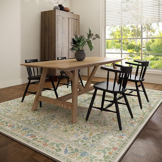 Washable Area Rugs for Living Room: 6x9 Bedroom Rug Stain Resistant Non Slip Low Pile Lightweight Soft Carpets for Dining Room Kitchen Nursery Kids Room Farmhouse Living Room Indoor