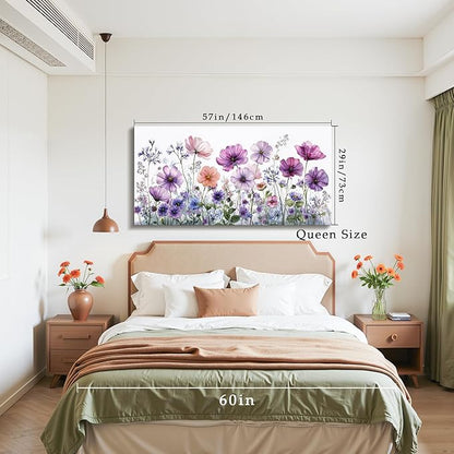 SERIMINO Oversized Wall Art, Flower Wall Art, Large Wall Decor, White Purple Wildflowers Picture, Nature Botanical Prints, Big Paintings for Living Room Dining Room Hallway Modern Farmhouse 29"x57"