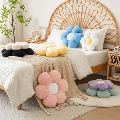 Flower Pillows, Decorative Pillows for Couch, Cute Daisy Pillow for Bed, Flower Shaped Decorative Throw Pillow Room Decor (Black, 19.6 Inches)