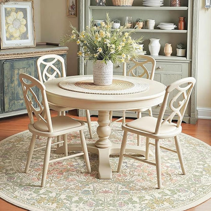 Lunasun Classic 7ft Round Sage Green Rugs for Living Room - Washable Non Slip Floral Area Rugs for Bedroom, Dining Under Table, Kids Room, Home Office, Vintage Indoor Décor