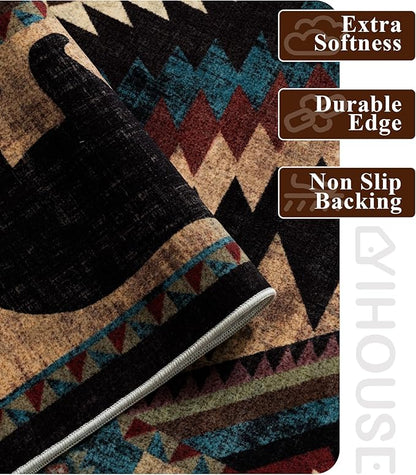 YIHOUSE Rustic Cabin Area Rug for Bedroom 6x9,Machine Washable Lodge Bear Rug,Non-Slip Low Pile Print Pattern Western Rug for Living Room