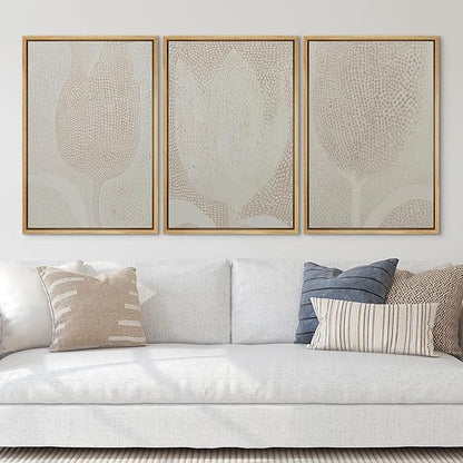 SIGNLEADER Framed Canvas Print Wall Art Set Neutral Beige Tulip Subtle Dot Pattern Illustrations Minimal Decorative Bohemian Nordic for Living Room, Bedroom, Office - 24"x36"x3 NATURAL