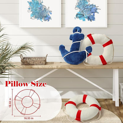 Marble Empire Life Ring Buoy Plush Pillow Nautical Decorative Throw Pillows Coastal Beach Themed Stuffed Pillow for Home Bed Couch