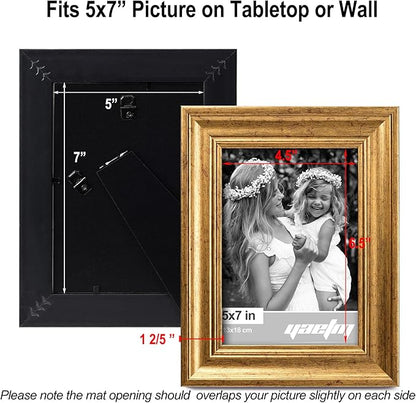Yaetm 5x7 Gold Picture Frame Set of 4, 1.4” Wide Molding & Rustic Gold Photo Frames 5 x 7 with HD Tempered Glass, Display on Tabletop & Wall Mounting, 4 Pack