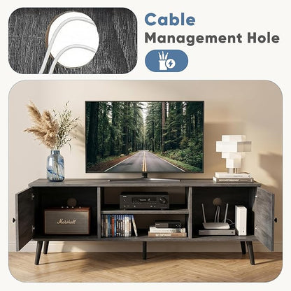 DUMOS TV Stand for 55 60 inch TV, Modern Mid Century Entertainment Center with Storage, Wooden Media Console Table with 2 Cabinets, for Living Room, Bedroom, Grey