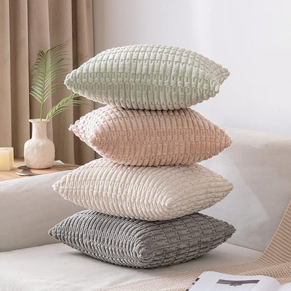 MIULEE Pack of 2 Spring Corduroy Decorative Euro Sham Throw Pillow Covers 24x24 Inch Soft Boho Striped Pillow Covers Modern Farmhouse Home Decor for Summer Sofa Living Room Couch Bed Light Green