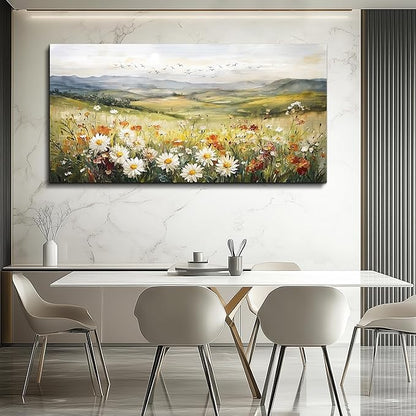 FUHAIHUA Canvas Wall Art For Living Room Large Framed Wall Decor For Bedroom Modern Office Wall Decorations Prairie Flowers Landscape Painting Farmhouse Pictures Artwork Home Decor 20" x 40"