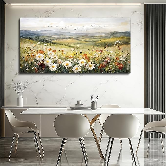 FUHAIHUA Large Framed Wall Decor For Living Room Canvas Wall Art For Office Farmhouse Wall Decorations For Bedroom Prairie Flowers Landscape Paintings Modern Pictures Artwork Home Decor 24" x 48"