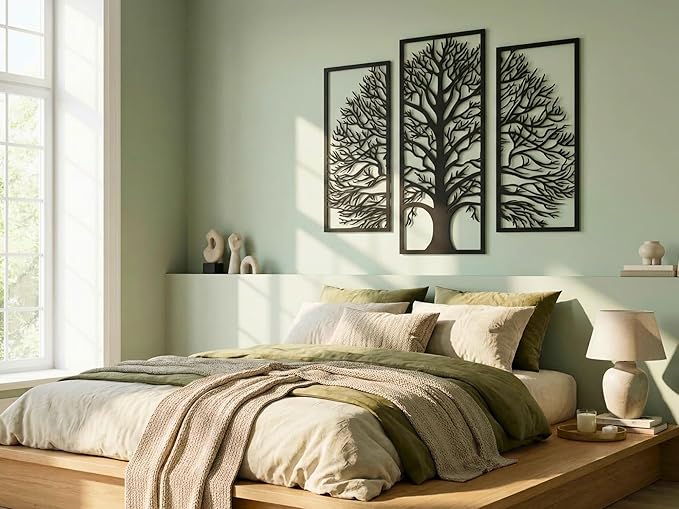 Vailla Tree of Life Wall Art Decor Set of 3 Wall Hanging Sculpture Modern Wall Home Decoration 3D Textured Sculptures for Living Room Bedroom Office Dinnig Room 3 Panels Family Tree Wall Hangings