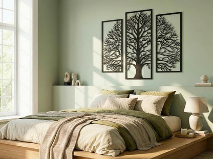 Vailla Tree of Life Wall Art Decor Set of 3 Wall Hanging Sculpture Modern Wall Home Decoration 3D Textured Sculptures for Living Room Bedroom Office Dinnig Room 3 Panels Family Tree Wall Hangings