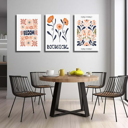SKYRISE Floral Canvas Wall Art Set of 3, Rustic Botanical Canvas Paintings Prints ArtWork for Living Room, Vintage Flower Pictures for Farmhouse Dining Room Hallway Bedroom Wall Decor 16"x24"