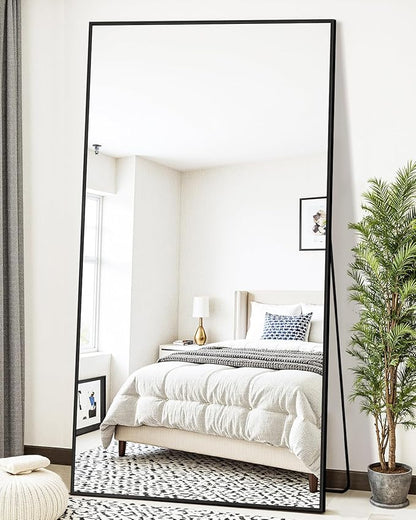 Antok 76''x34'' Full Length Mirror, Shatterproof HD Oversized Floor Mirror with Stand, Aluminum Alloy Frame Leaning Standing or Wall Mounted Mirror for Bedroom Living Room Entryway, Black