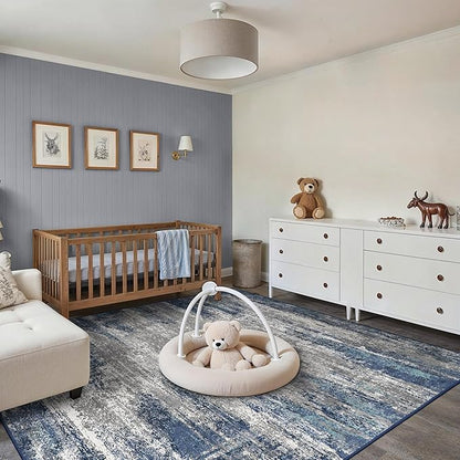 GENIMO Rugs for Bedroom-Washable 6x9 Area Rugs Lightweight Low Pile, Modern Printed Non-Slip Carpet for Living Room, Playroom, Dining Room, Office, Blue Ivory