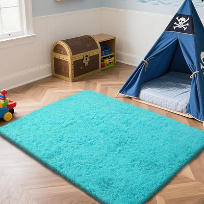 yongyangjuxin Teal Blue Rug Fluffy Rug, 6x9 Teal Area Rugs for Living Room, Soft Cute Baby Play Mat, Teal Rugs for Bedroom, Nursery, Preppy Dorm, Plush Aesthetic