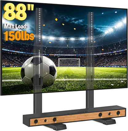 5Rcom Table Top TV Stand, Universal TV Stand for 35-88 Inch with Height Adjustment, TV Mount Stand Up to 150lbs for Curved Flat TVs with Cable Management, Black