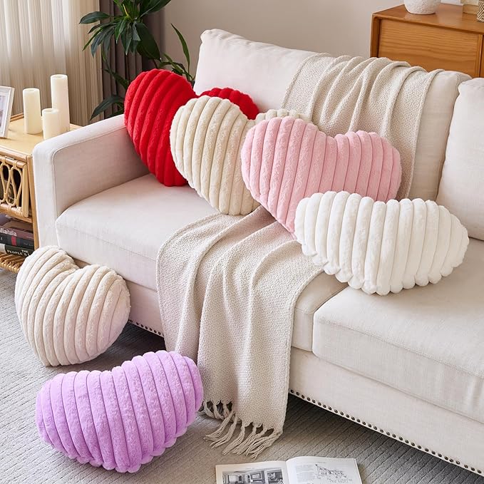 Heart Pillow, Heart Shaped Pillow with Soft Plush for Couch Bed, Decorative Throw Pillows for Bedroom Livingroom, Cozy Heart Pillows Home Decor Pillow Cushion (White, Mini 12.9" x 9.8")
