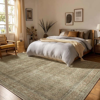 10x12 Area Rugs for Living room: Bedroom Rug Washable Vintage Stain Resistant Non Slip Low Pile Soft Lightweight Large Area Rug for Dining Room Under Table Kitchen Nursery Farmhouse Home Office