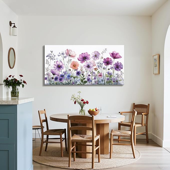 SERIMINO Floral Wall Art, Large Wall Decor, Flower Wall Art, Colorful Wildflowers Decoration Prints, Rustic Aesthetic Painting, Nature Pictures for Living Room Bedroom Dining Room Farmhouse 24"x48"