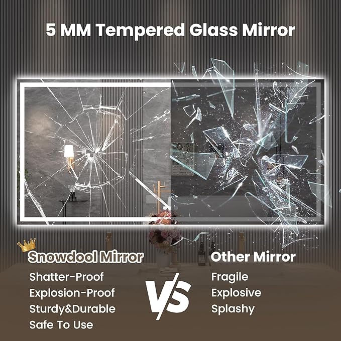 Snowdool 84"X40" LED Bathroom Mirror with Front Lights and Backlit, Anti-Fog, Dimmable, Shatter-Proof Tempered Glass, Lighted Bathroom Vanity Mirror for Wall with 3 Colors, Memory Function