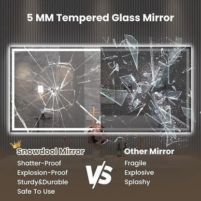 Snowdool 84"X40" LED Bathroom Mirror with Front Lights and Backlit, Anti-Fog, Dimmable, Shatter-Proof Tempered Glass, Lighted Bathroom Vanity Mirror for Wall with 3 Colors, Memory Function