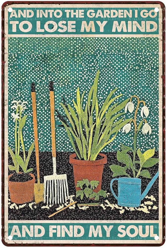 Metal Garden Vintage Tin Sign and Into The Garden I Go Funny Sign for Farm Decor 8X12Inch