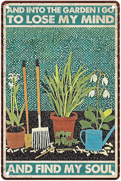 Metal Garden Vintage Tin Sign and Into The Garden I Go Funny Sign for Farm Decor 8X12Inch