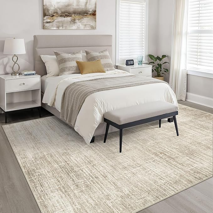 6x9 Area Rugs Living Room: Washable Large Neutral Beige Rug Abstract Soft Modern Stain Resistant Indoor Floor Non-Slip Carpet for Bedroom Nursery Kids Office Playroom Dining Room Under Table Home