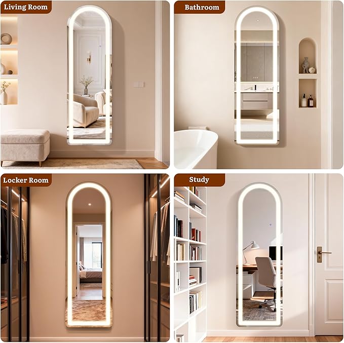 Full Length Mirror with LED Lights, 63"×20" Floor Mirror with Stand, Full Body Mirror with 3 Color Lighting Modes, Wall Mounted Mirror with Brighter Lighting Strip for Bedroom/Dressing Room