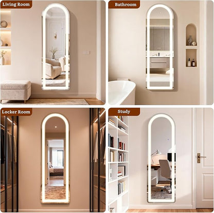 Full Length Mirror with LED Lights, 63"×20" Floor Mirror with Stand, Full Body Mirror with 3 Color Lighting Modes, Wall Mounted Mirror with Brighter Lighting Strip for Bedroom/Dressing Room