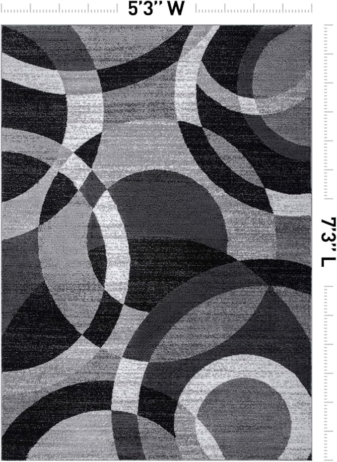 Rugshop Gray Modern Geometric Area Rug, Abstract Circles, High-Traffic, Non-Shedding, for Living Room, Bedroom and Home Office, 5'3" x 7'3"