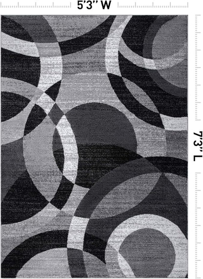 Rugshop Gray Modern Geometric Area Rug, Abstract Circles, High-Traffic, Non-Shedding, for Living Room, Bedroom and Home Office, 5'3" x 7'3"