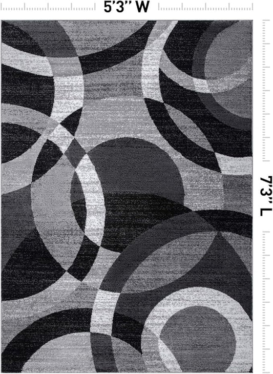 Rugshop Gray Modern Geometric Area Rug, Abstract Circles, High-Traffic, Non-Shedding, for Living Room, Bedroom and Home Office, 5'3" x 7'3"