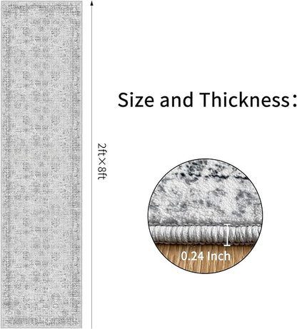 Grey Runner Rugs for Hallway: Abstract Washable Runner Rug 2x8 for Entryway Kitchen Bedroom Bathroom - Modern Cozy Home Decor Long Carpet Mat Stain-Resistant - Light Grey