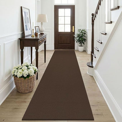 KOZYFLY Cotton Runners Rugs for Hallway 2.5'x10', Washable Runner Rug, Woven Non Slip Kitchen Runner, Braided Entryway Rug, Floor Carpet for Entry, Aisle, Hall, Brown/Dark Brown