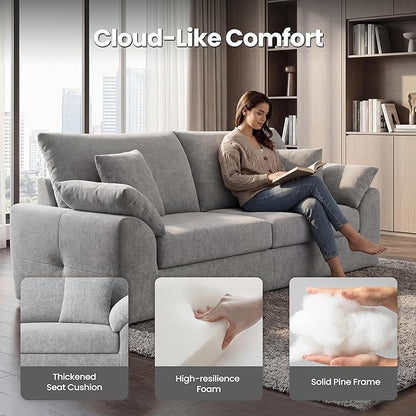 89.8" Modern Loveseat Sofa for Living Room, Cloud Boneless Couches with 4 Pillows, Mid Century Loveseat couches for Small Place, No Assembly Required, Light Grey