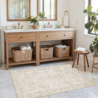 Rugxara 2x3 Door Mat Indoor Entrance, Washable Non Slip Kitchen Bathroom Rugs, Ultra-Thin Throw Small Rug for Front Door/Indoor Entrances, Light Brown