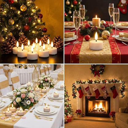 Eywamage White Flameless Wax Tealights with Remote Batteries, Flickering LED Tea Votive Candles Set of 10