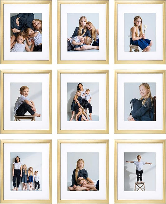 Sheffield Home 9 Piece Gallery Wall Frame Set, 11x14 Inch, Gold
