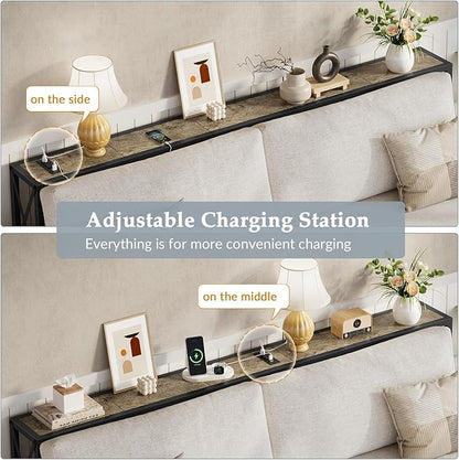 Gewudraw 70" Sofa Tables Narrow Long, Behind Couch Table with Oulets & USB Ports, Industrial Long Skinny Stand for Entryway,Hallway, Living Room, Bedroom 7.9" D x 70" W x 30.3" H