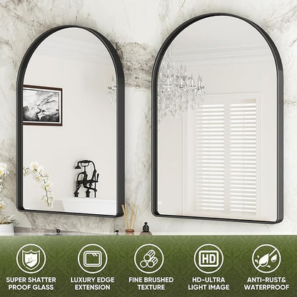 Suidia 26" x 38" Bathroom Mirror, Bathroom Vanity Mirror Metal Framed, Wall-Mounted Mirrors for Bedroom, Living Room, Entryway, Hallway, Black, Arch Style