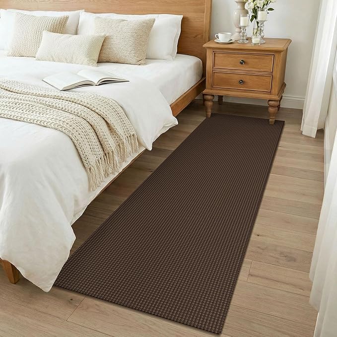 KOZYFLY Woven 2x7 Washable Kitchen Runner Rug, Non Slip Runners for Hallway, Cotton Entryway Runner, Braided Floor Carpet for Entry, Kitchen, Bedside, Hall, Brown/Dark Brown