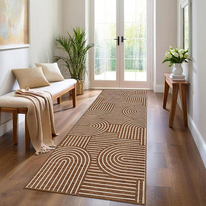 ROYHOME Modern Rug 2.5x8 Runners for Hallways, Abstract Kitchen Runner Rugs Non Slip Bath Runners, Rainbow Washable Runner Rug for Bedroom, Soft Long Rugs for Entryway Bathroom Laundry Dorm, Copper