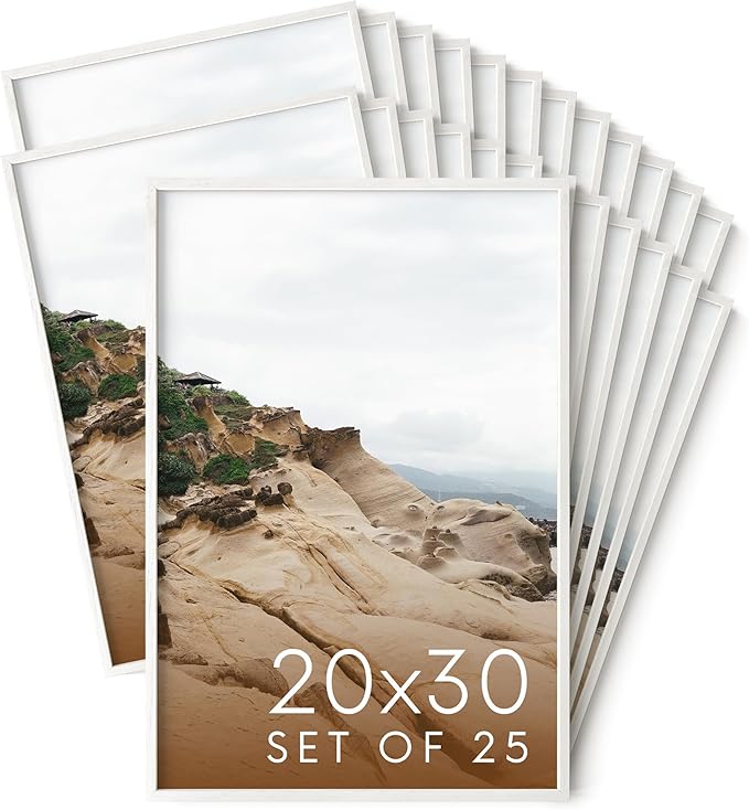 HAUS AND HUES White Oak Wood 20x30 Picture Frames - Bulk Set of 25, Natural Frames for Posters and Wall Display